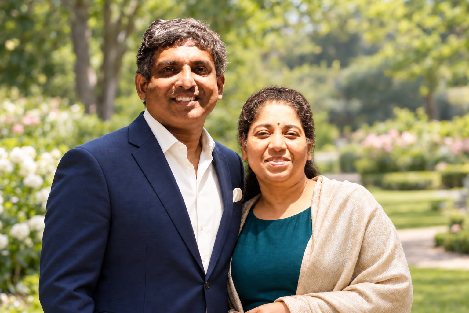 Pastor and his wife outdoors in a garden